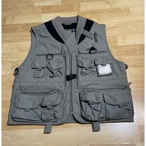 Lodge Outfitters Vest Mens S/M Tan Fishing Pockets Adjustable Game Fowl Back